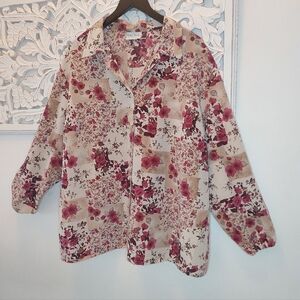 Delta Burke Collection 3X Floral Front Button Long Sleeve Chiffon Blouse